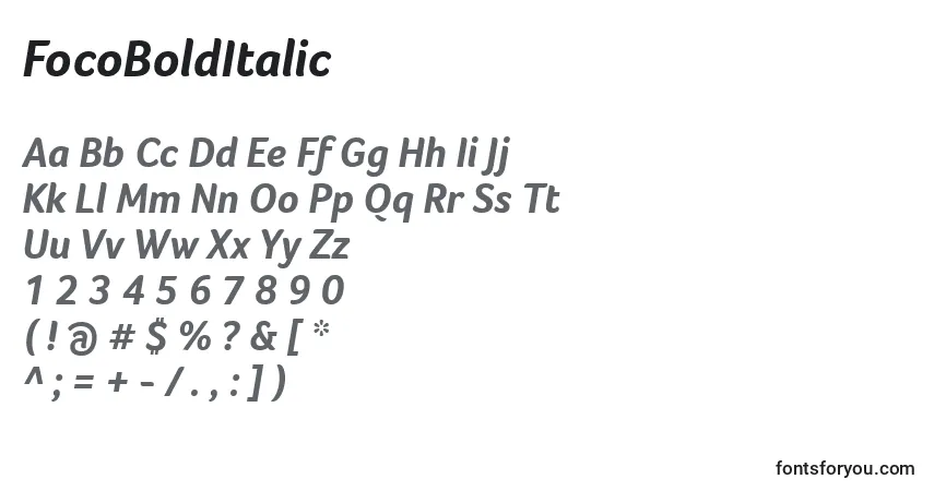 Schriftart FocoBoldItalic – Alphabet, Zahlen, spezielle Symbole