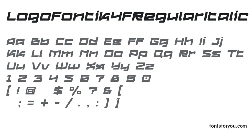 A fonte Logofontik4fRegularItalic – alfabeto, números, caracteres especiais