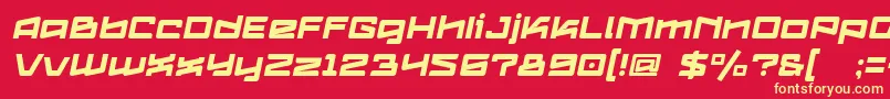 Logofontik4fRegularItalic-Schriftart – Gelbe Schriften auf rotem Hintergrund
