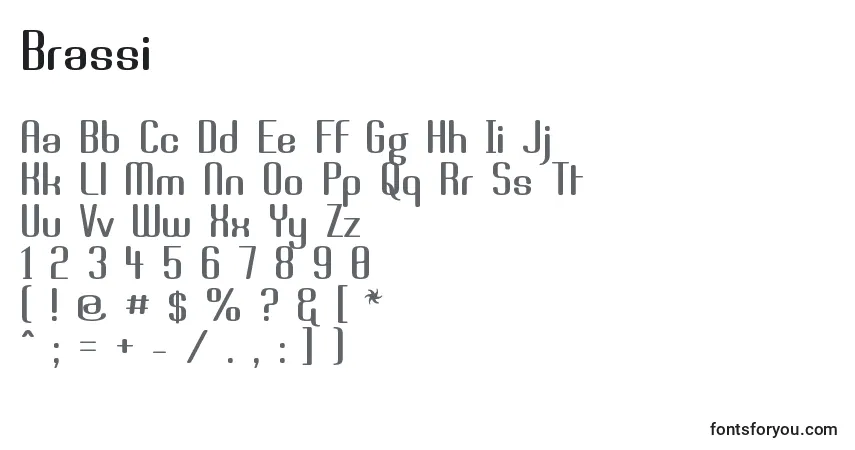 A fonte Brassi – alfabeto, números, caracteres especiais