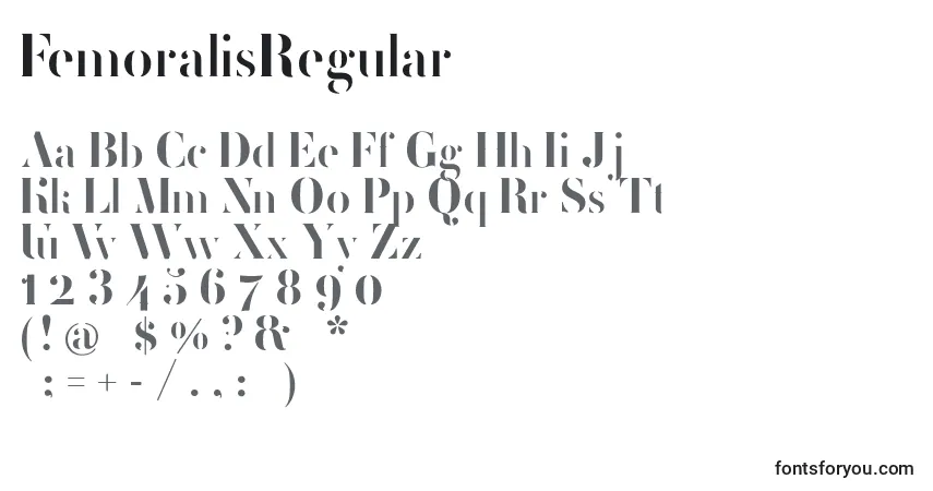 A fonte FemoralisRegular – alfabeto, números, caracteres especiais