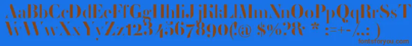 フォントFemoralisRegular – 茶色の文字が青い背景にあります。