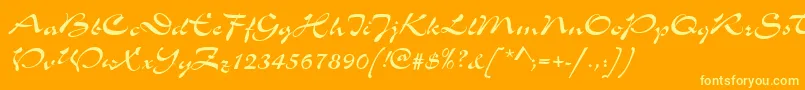 SoledadRegular-Schriftart – Gelbe Schriften auf orangefarbenem Hintergrund