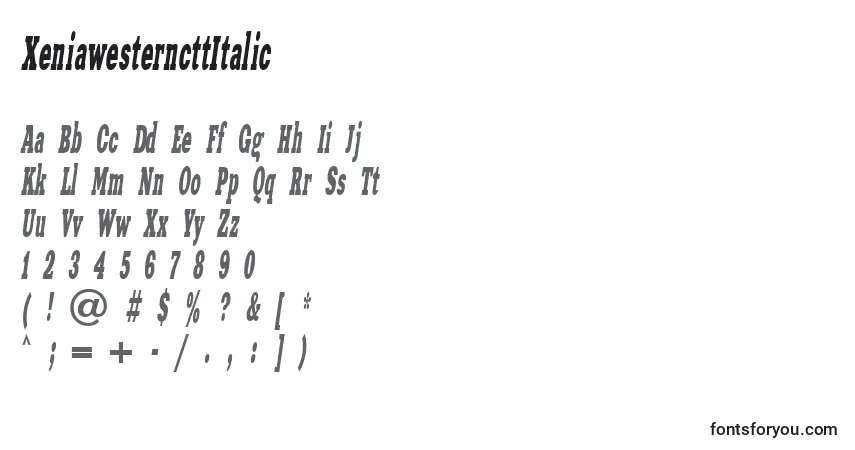 Шрифт XeniawesterncttItalic – алфавит, цифры, специальные символы