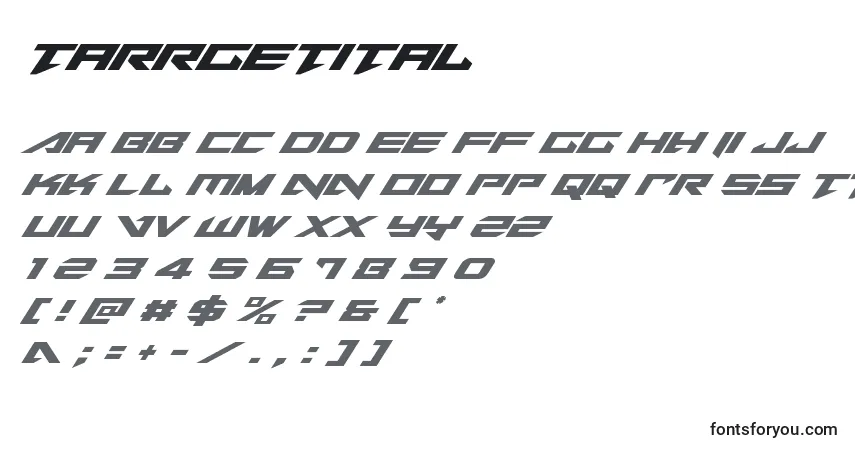Schriftart Tarrgetital – Alphabet, Zahlen, spezielle Symbole