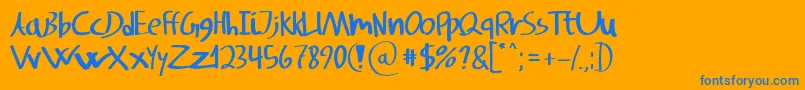 SvampensHandwriting-Schriftart – Blaue Schriften auf orangefarbenem Hintergrund
