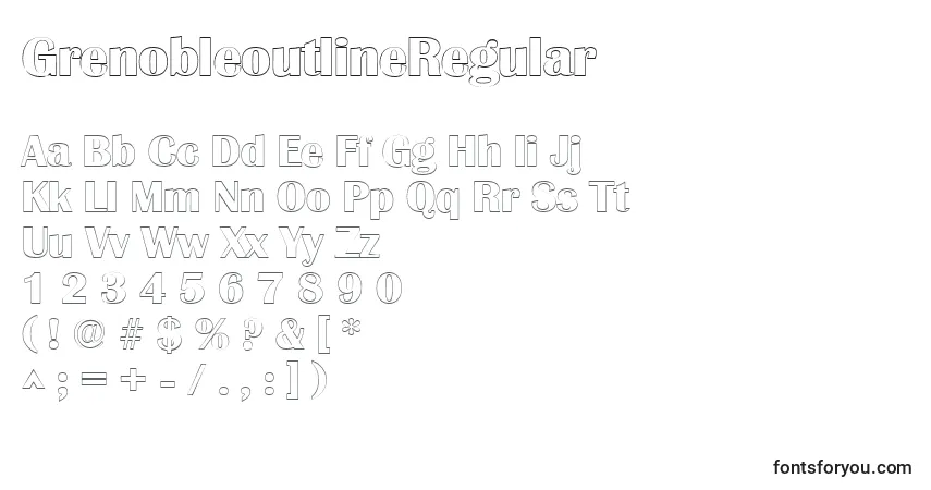 A fonte GrenobleoutlineRegular – alfabeto, números, caracteres especiais
