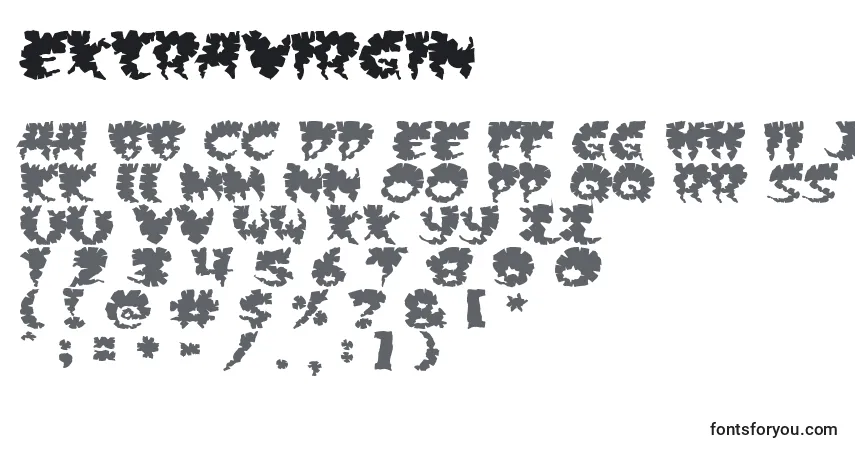 Czcionka Extravirgin – alfabet, cyfry, specjalne znaki