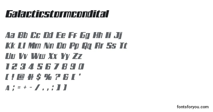 Шрифт Galacticstormcondital – алфавит, цифры, специальные символы