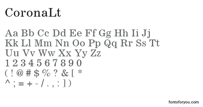 Fuente CoronaLt - alfabeto, números, caracteres especiales