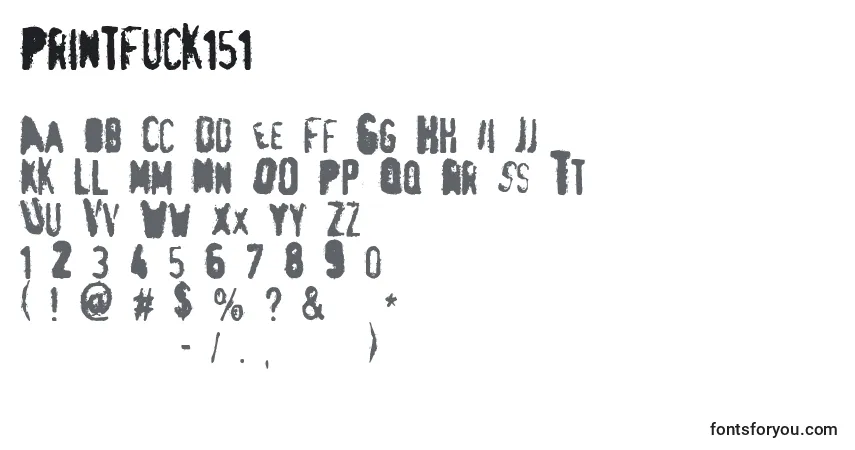 PrintFuck151-fontti – aakkoset, numerot, erikoismerkit