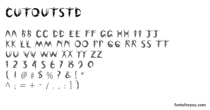 Czcionka Cutoutstd – alfabet, cyfry, specjalne znaki