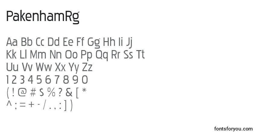 A fonte PakenhamRg – alfabeto, números, caracteres especiais