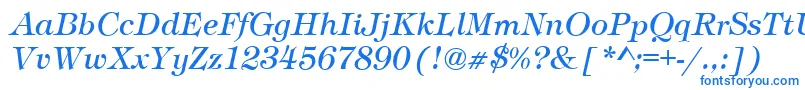フォントTimberItalic – 白い背景に青い文字