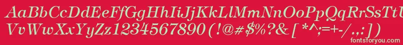 TimberItalic-Schriftart – Grüne Schriften auf rotem Hintergrund