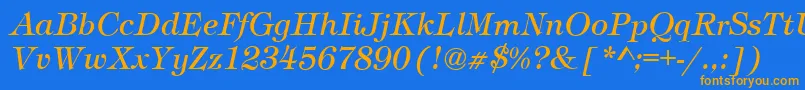 フォントTimberItalic – オレンジ色の文字が青い背景にあります。
