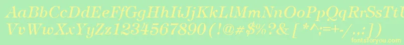 TimberItalic-fontti – keltaiset fontit vihreällä taustalla