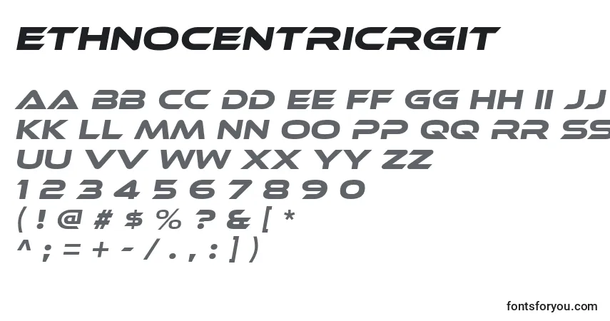 Schriftart EthnocentricRgIt – Alphabet, Zahlen, spezielle Symbole