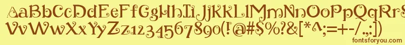 フォントRetroloops – 茶色の文字が黄色の背景にあります。