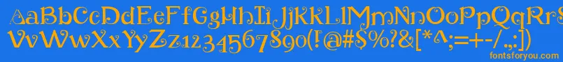 フォントRetroloops – オレンジ色の文字が青い背景にあります。