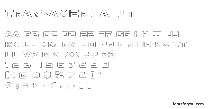 Schriftart Transamericaout – Alphabet, Zahlen, spezielle Symbole