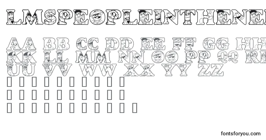 A fonte LmsPeopleInTheNeighborhood – alfabeto, números, caracteres especiais