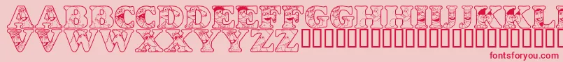 フォントLmsPeopleInTheNeighborhood – ピンクの背景に赤い文字
