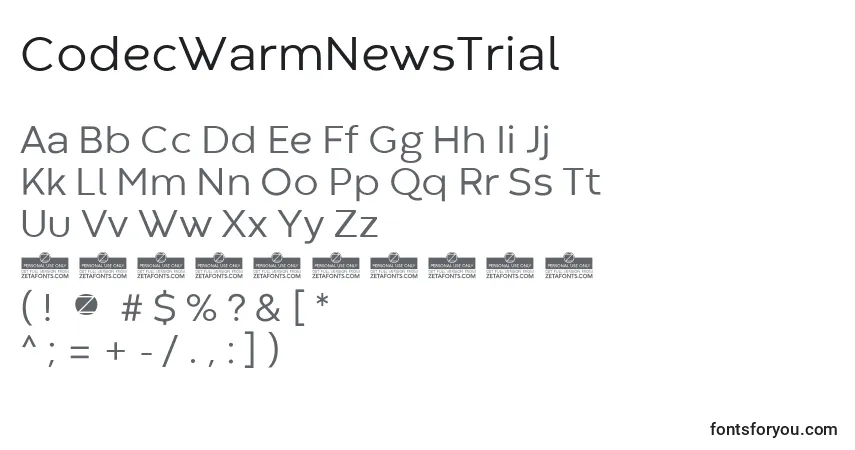 Шрифт CodecWarmNewsTrial – алфавит, цифры, специальные символы