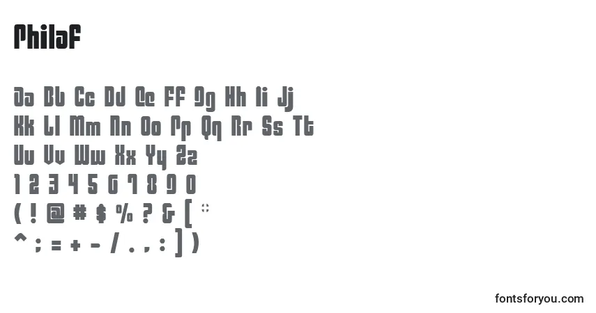 Czcionka Philaf – alfabet, cyfry, specjalne znaki