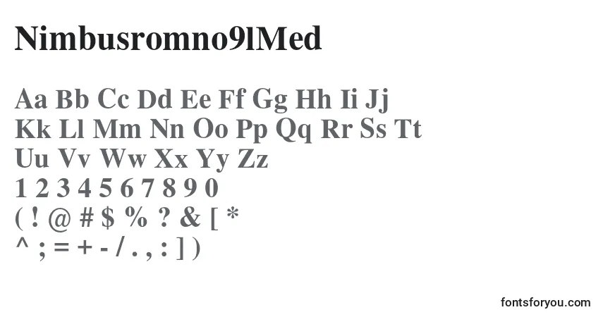 A fonte Nimbusromno9lMed – alfabeto, números, caracteres especiais
