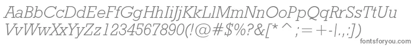 Geoslb712lightcbtItalic-fontti – harmaat kirjasimet valkoisella taustalla