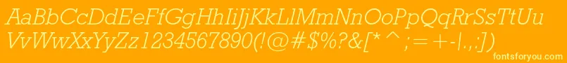 Fonte Geoslb712lightcbtItalic – fontes amarelas em um fundo laranja