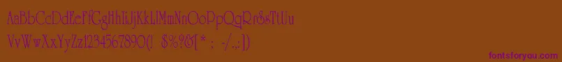 Czcionka UniversityThinCn – fioletowe czcionki na brązowym tle