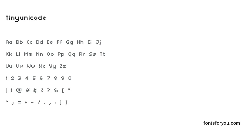 Czcionka Tinyunicode – alfabet, cyfry, specjalne znaki