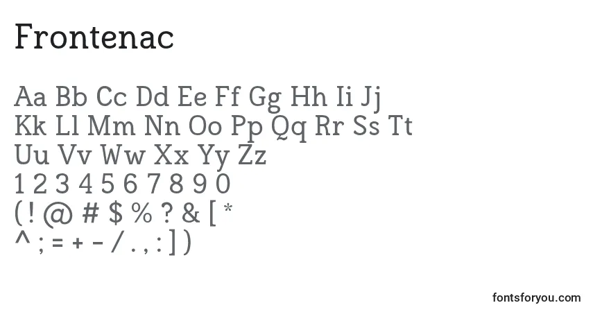 Fuente Frontenac - alfabeto, números, caracteres especiales