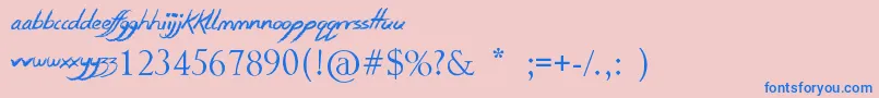 SmudgieCrayon-Schriftart – Blaue Schriften auf rosa Hintergrund