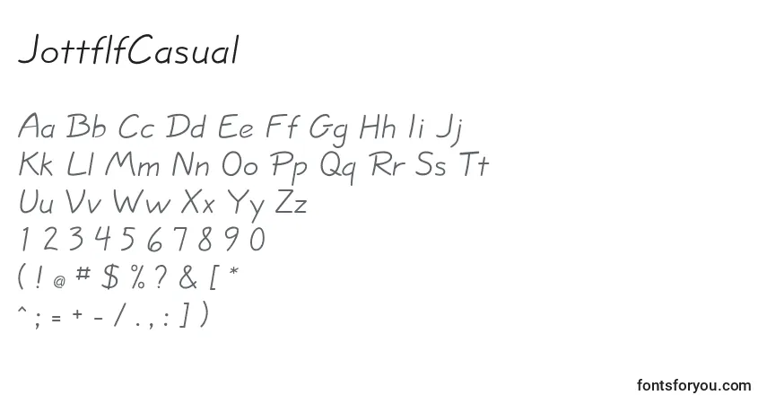 A fonte JottflfCasual – alfabeto, números, caracteres especiais