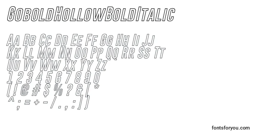A fonte GoboldHollowBoldItalic – alfabeto, números, caracteres especiais