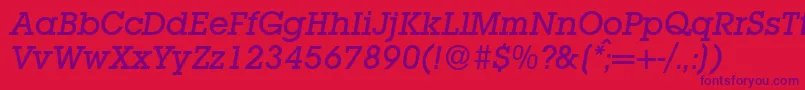 フォントL850SlabMediumItalic – 赤い背景に紫のフォント
