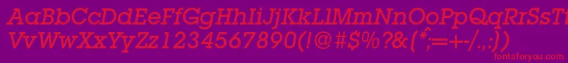 Fonte L850SlabMediumItalic – fontes vermelhas em um fundo violeta