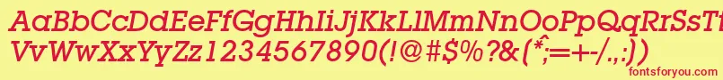 L850SlabMediumItalic-Schriftart – Rote Schriften auf gelbem Hintergrund