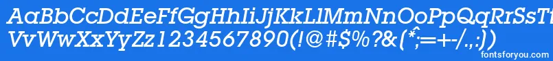 L850SlabMediumItalic-Schriftart – Weiße Schriften auf blauem Hintergrund
