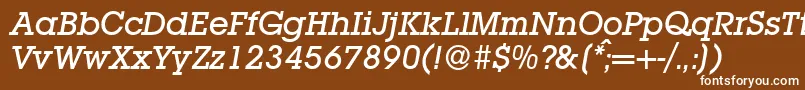 L850SlabMediumItalic-Schriftart – Weiße Schriften auf braunem Hintergrund