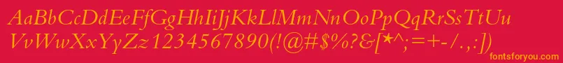 BembostdItalic Font – Orange Fonts on Red Background