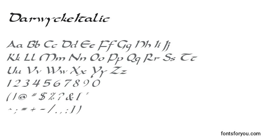 Schriftart DarwyckeItalic – Alphabet, Zahlen, spezielle Symbole
