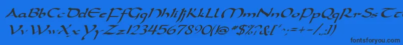 Czcionka DarwyckeItalic – czarne czcionki na niebieskim tle