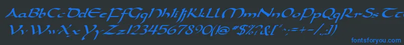 DarwyckeItalic-fontti – siniset fontit mustalla taustalla
