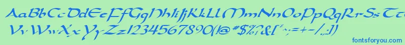 DarwyckeItalic-fontti – siniset fontit vihreällä taustalla