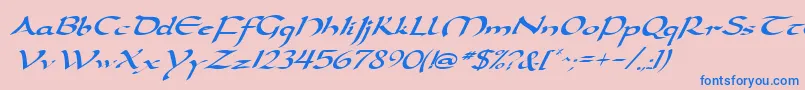 DarwyckeItalic-Schriftart – Blaue Schriften auf rosa Hintergrund