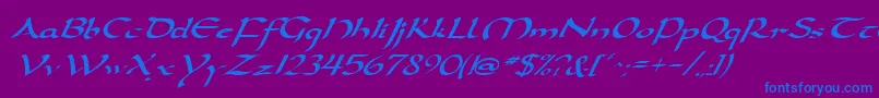 Fonte DarwyckeItalic – fontes azuis em um fundo violeta